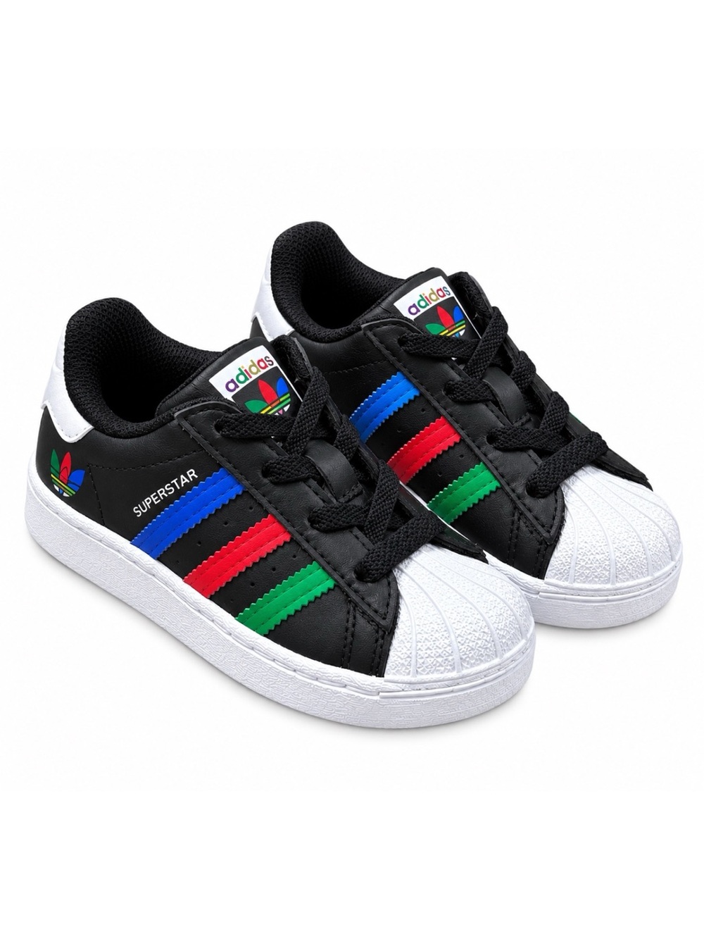 adidas Superstar Black Colorful Stripes Elastic Lace Sneakers Toddler Size 7